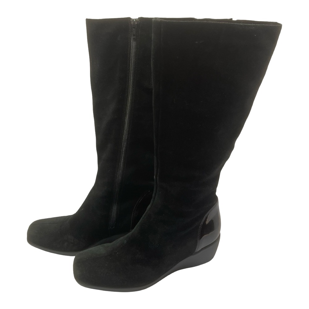 La Canadienne Black Suede Wedge Tall Boots Women's Size 6.5 M